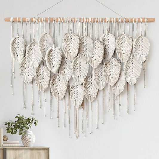 Lewcumy Macrame Wall Hanging Boho Beige Leaves Bohemian Tapestry